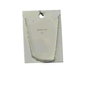 B1G1 Silver Tube Necklace Minimalist Curved Bar Pendant Adjustable 16-18 Inches